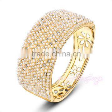 Big size brass fashion fake gold pearl bangle