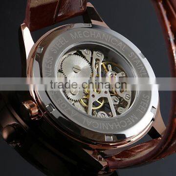 2015 Luxury Watches Men White Face Leather Skeleton Watch WM403 photo-6