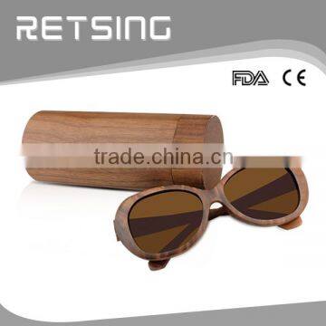 Hot round wooden bamboo sunglasses case box engraved logo for free