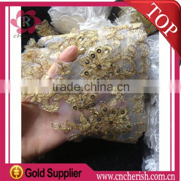 Hot sale 18cm african gold lace fabrics high quality french gold net lace for wedding