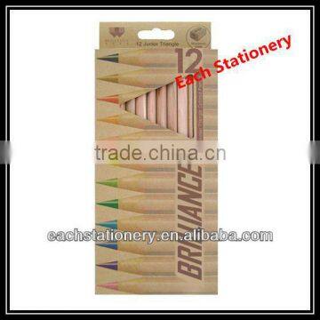 12 PCS 7'' Triangular Shape Multi Natural Kids Color Pencil Set In Color Paper Box