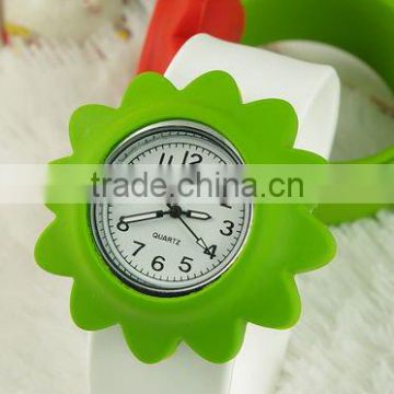 Sunflower style colorful silicon watch, papa watch, slap on watch