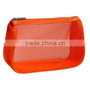 2014 fashionable orange colour mesh summer makeup pouch