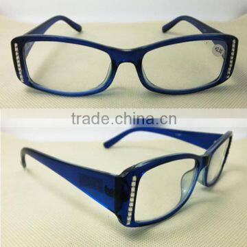 2014 latest design blue reading glasses with diamond