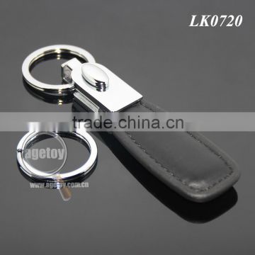 Automatically Snaps Silver Alloy Metal Pull-down Button Double Keyring Exquisite Men Blank Buckles Black Leather Key Fobs