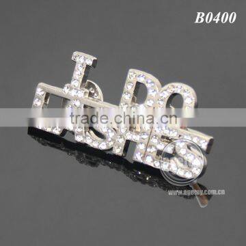 Rhinestones Souvenir Brooch Zinc Alloy Silver Color Crystal Badge Metal Custom Letter Lapel Pin photo-2