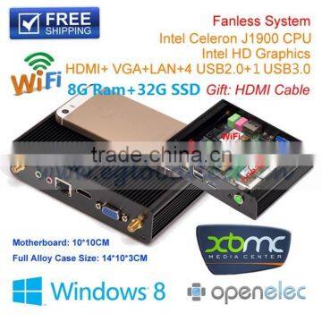 Mini Itx Computer Android PC 8G DDR3L 32G SSD Intel Celeron Dual Core N2810 2.0Ghz HTPC Preinstalled Windows 7 All Alloy Case