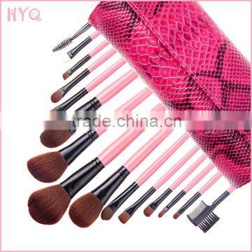 Fashional Professional makeup brush set 15pcs make up brush with snakskin bag