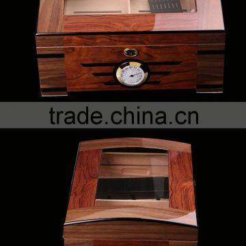 Wooden Cigar Box with Humidor and lock has a transparent window made of acrylic