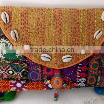 Multicolor banjara bag kantha sling bag shell bags with pompoms and tassels