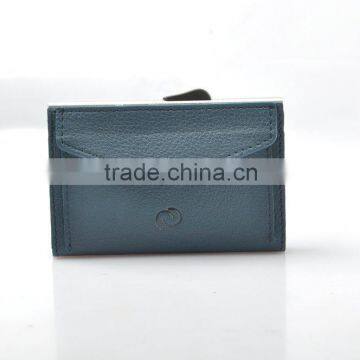 RFID Secure id Card Holder Wallet Wholesale PU Leather Wallet Aluminum Blue