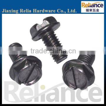 Full Threaded Black Zinc Plated Slotted Hex Washer Head Machine Screw With Different Size Are Avaliable