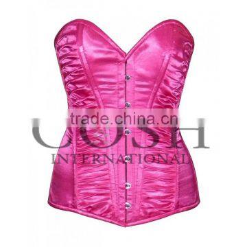 Overbust steel boned corset in Pink satin Ci-1109