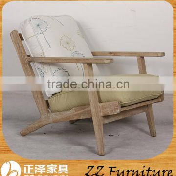 French Style Wooden Base Armchair with Cushion Living Room Armchair