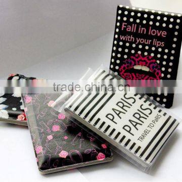 2015 newly custom design pattern printed leather hand mirror with card holder for wholesale,MA338