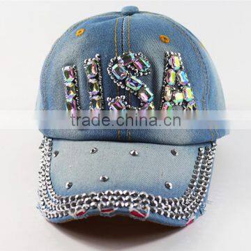 hot sale baseball cap with rhinestone letters