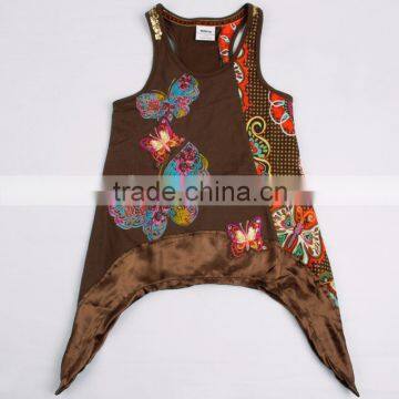 (H2686) 2015 summer fashion nova wholesale kids clothes style coffee beautiful girls wear embroidered butterfly vest dresses