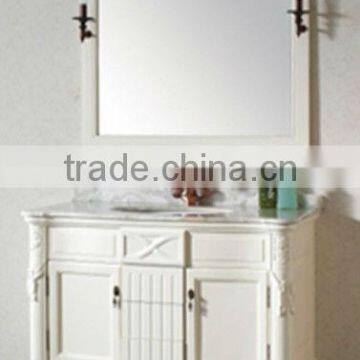 Antique single sink wooden mirror and vanity top with Baltic Brown/Classic solid wood bathroom vanity or cabinet