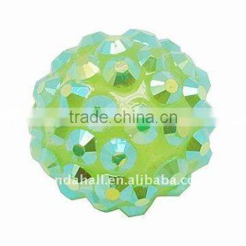 Resin Rhinestone Beads, AB Color, Round, PaleGreen, about 15mm, hole: 2.5mm(RESI-A004-2)