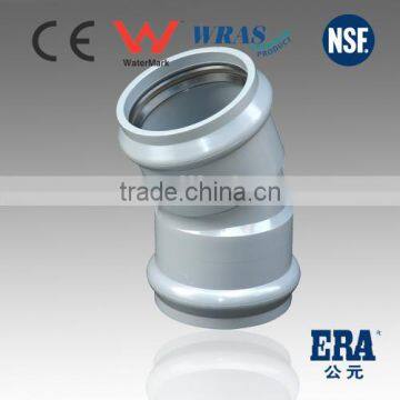 ERA pvc rubber ring fittings PVC pressure fitting with gasket 22.5degree elbow