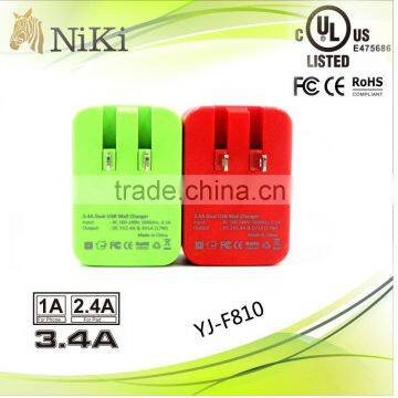 For iPhone 3.4A US Dual USB Wall Charger With UL FCC CE RoHS Certificate