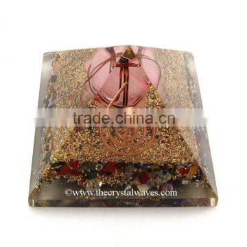 Chakra Orgone Pyramids With Copper Wrapped Rose Quartz Merkaba