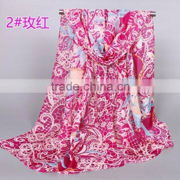 Fashionable long Chiffon Silk Scarf Floral Print Thin Design bohemian style scarves shawls