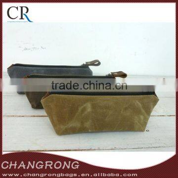 hign quality waxed canvas pencil pouch with zipper