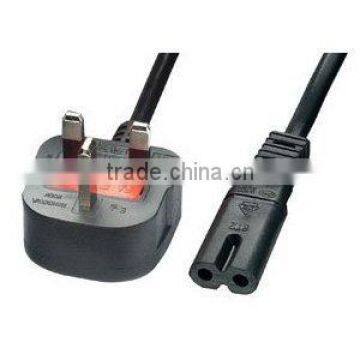 UK power cord with IEC C7 Figure 8 connector BSI approval