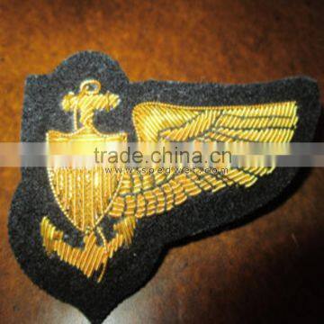 US navy wire gold bullion pilot force wing on black wool