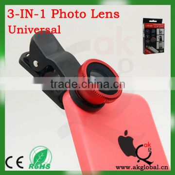 3 IN 1 Phone Camera Fisheye Lens Macro Lens Wide Angle Lens for iphone 4 5