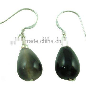 Fashion earring, Silver earring, Stone earring,Black agate earring