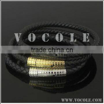 Genuine leather black woven coil thin bracelet for girls 2016