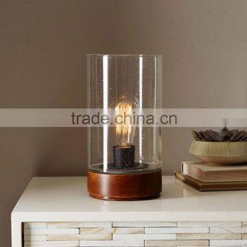 11.23-4 Edison bulb blown glass Bubble Glass Cylinder Table Lamp just the right size for a nightstand or side table