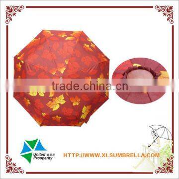 Leaf Print Plastic Handle 3 Fold Maple Umbrella photo-1