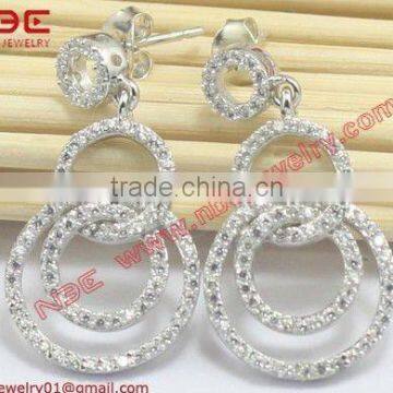 2012 new arrival design 925 sterling silver earrings jewellery with AAA grade cz quality rhodium plated micro prong setting