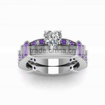 Palace Series Ring Luxury Purple Gem Stone Channel Handset Ring For Elegant Party Women