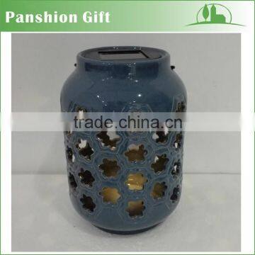 Garden rechargeable outdoor solar ceramic lantern