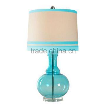 Best selling decorativebourgie table lamp clear blue glass high end table lamp for office with linen lamp shade