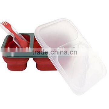 Microwave Safe 2 Compartments Silicone Folding Lunch Box With Lid photo-3
