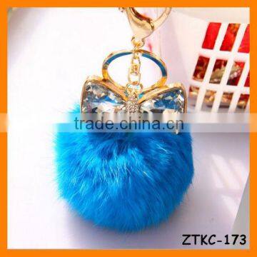 2014 Cute Crystal Bow with Bom Bom Pendant Keychain , Bag Pendant ZTKC-173