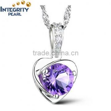 purple zircon High Quality Charming 100% 925 Sterling Silver Necklace heart shape Pendant