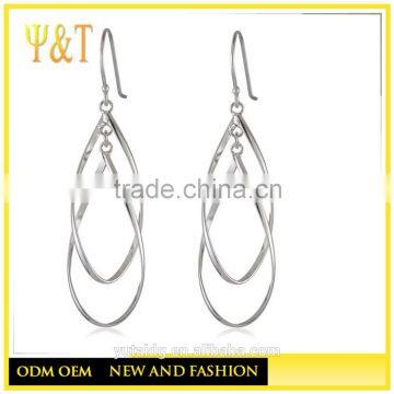 China factory fashion women oval twist dangle earrings, silver dangle charms earrings(HE-026)