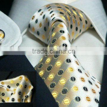 Silk jacquard necktie + cufflinks+ hanky giftset