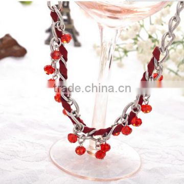 Exclusive design national Hand-woven red roped beaded curved needle diy crystal necklace choker necklace