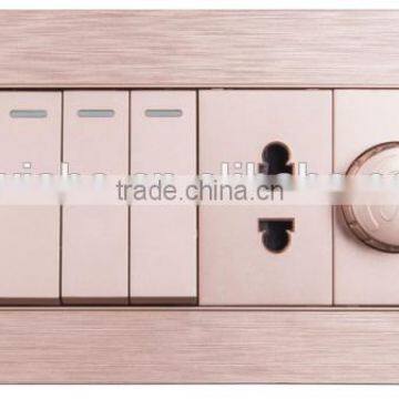 China new design 4 gang 1 way wall switch with 1 socket with 1 dimmer