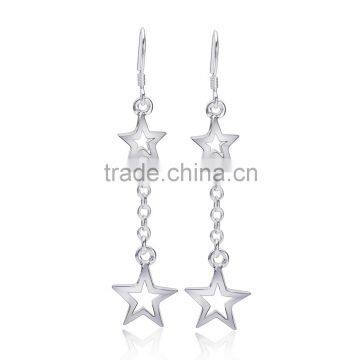 Dangling double star charm silver plated earring cooper alloy jewelry