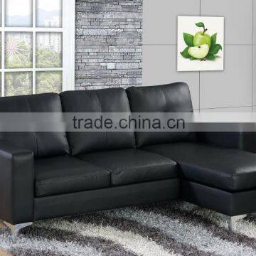 Europe best selling small size Black leather cheap left or right L shape corner sectional sofa