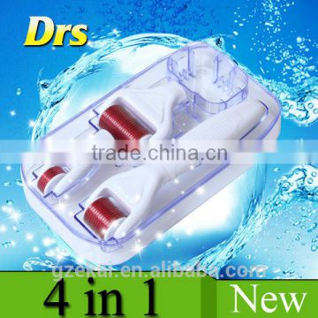 2015 Hot sale skin care products 4 in 1 derma roller with integrated packaging + desinfection tank