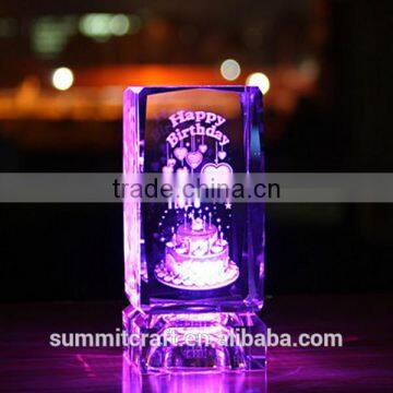 Light base 3d laser engraving crystal birthday gifts